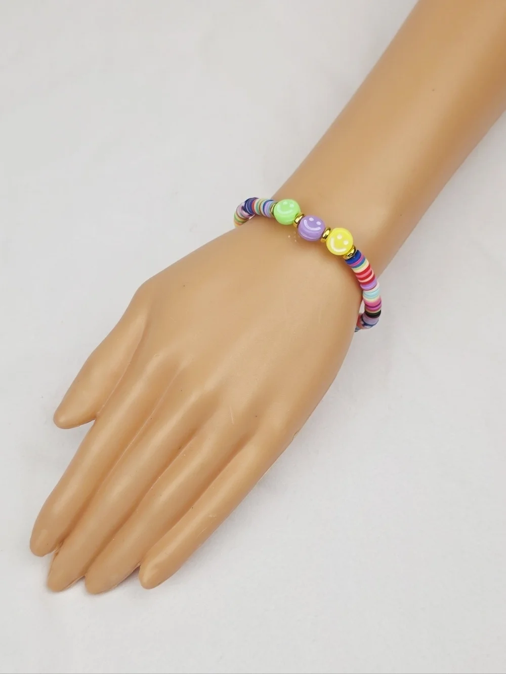 Handmade Clay Bead Multi Color Smiley Face  Bracelet